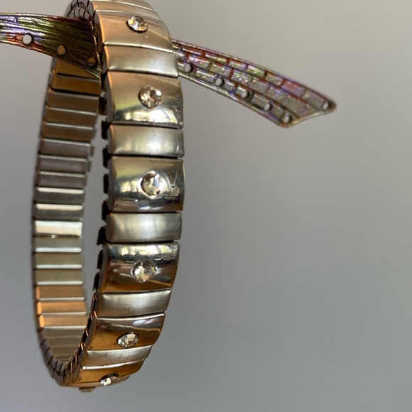 Vintage Stainless Steel Rhinestone Stretch Bracelet - Picture 2 of 3